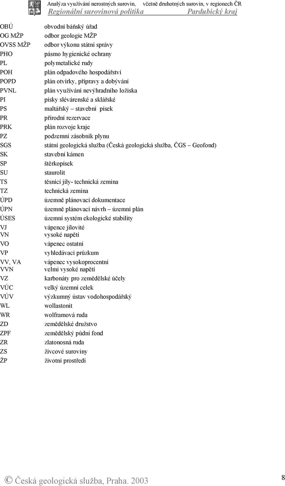 stavební písek přírodní rezervace plán rozvoje kraje podzemní zásobník plynu státní geologická služba (Česká geologická služba, ČGS Geofond) stavební kámen štěrkopísek staurolit těsnící jíly-