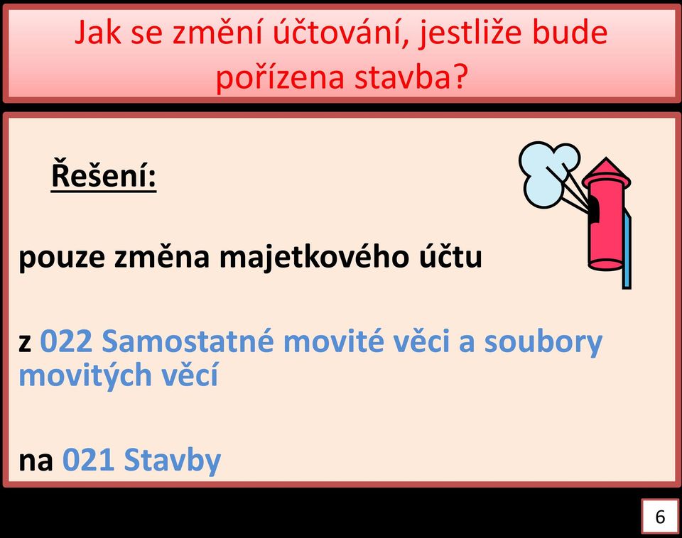 Řešení: pouze změna majetkového účtu z