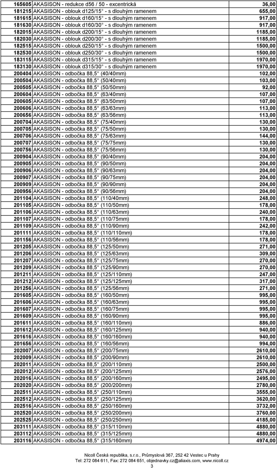 dlouhým ramenem 1500,00 182530 AKASISON - oblouk d250/30 - s dlouhým ramenem 1500,00 183115 AKASISON - oblouk d315/15 - s dlouhým ramenem 1970,00 183130 AKASISON - oblouk d315/30 - s dlouhým ramenem