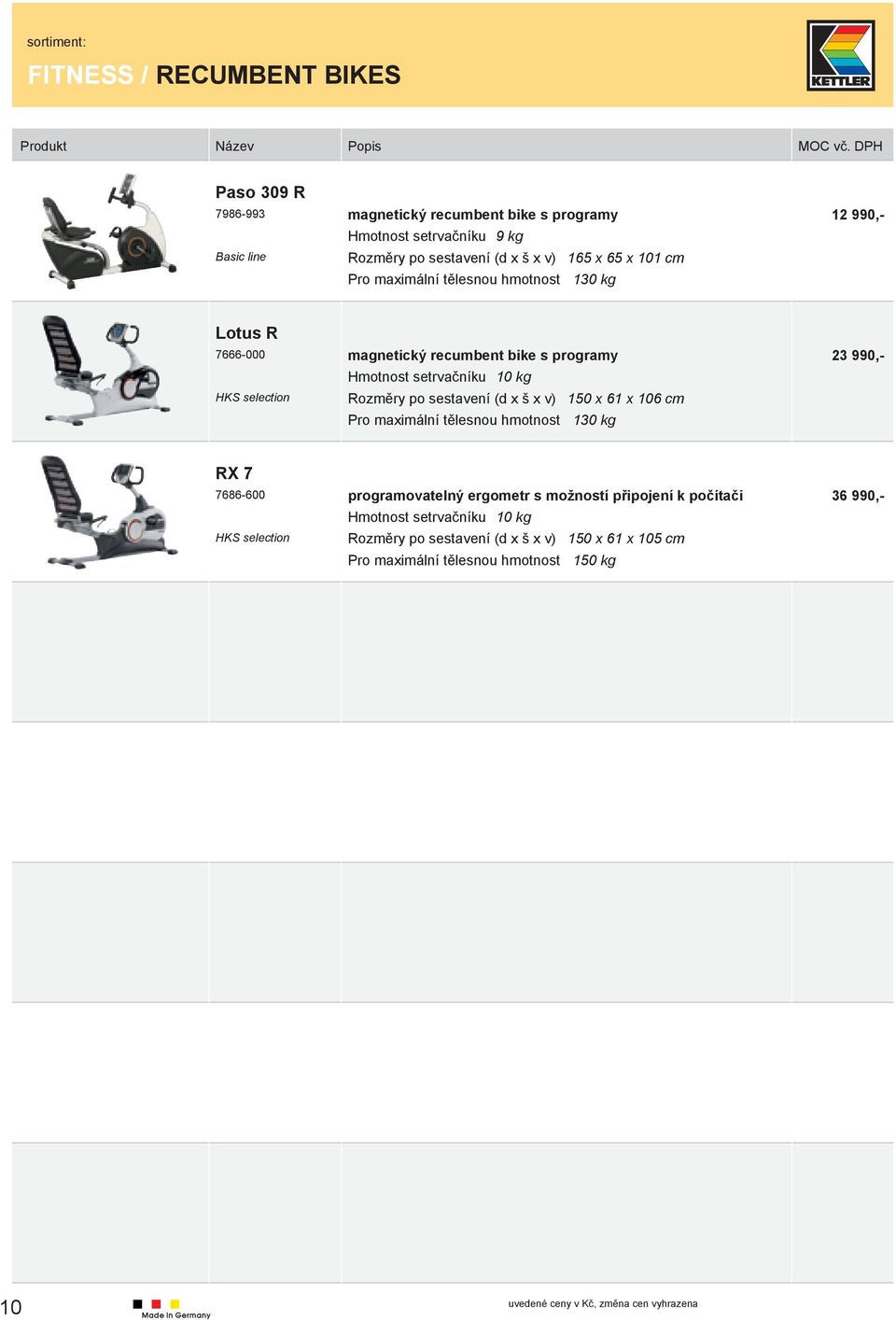 programy 23 990,- Hmotnost setrvačníku 10 kg 150 x 61 x 106 cm 130 kg RX 7 7686-600