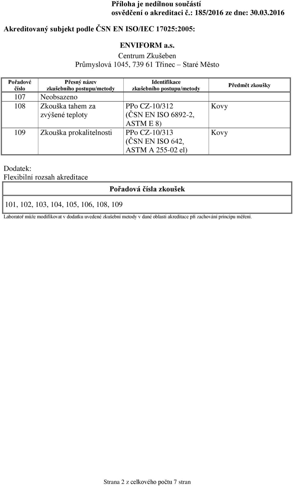 PPo CZ-10/313 (ČSN EN ISO 642, ASTM A 255-02 el) 101, 102,