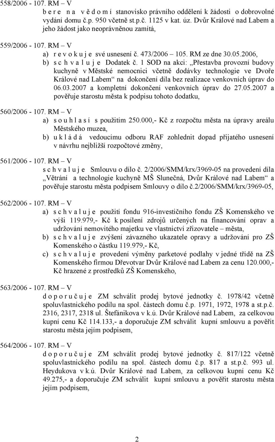 1 SOD na akci: Přestavba provozní budovy kuchyně v Městské nemocnici včetně dodávky technologie ve Dvoře Králové nad Labem na dokončení díla bez realizace venkovních úprav do 06.03.