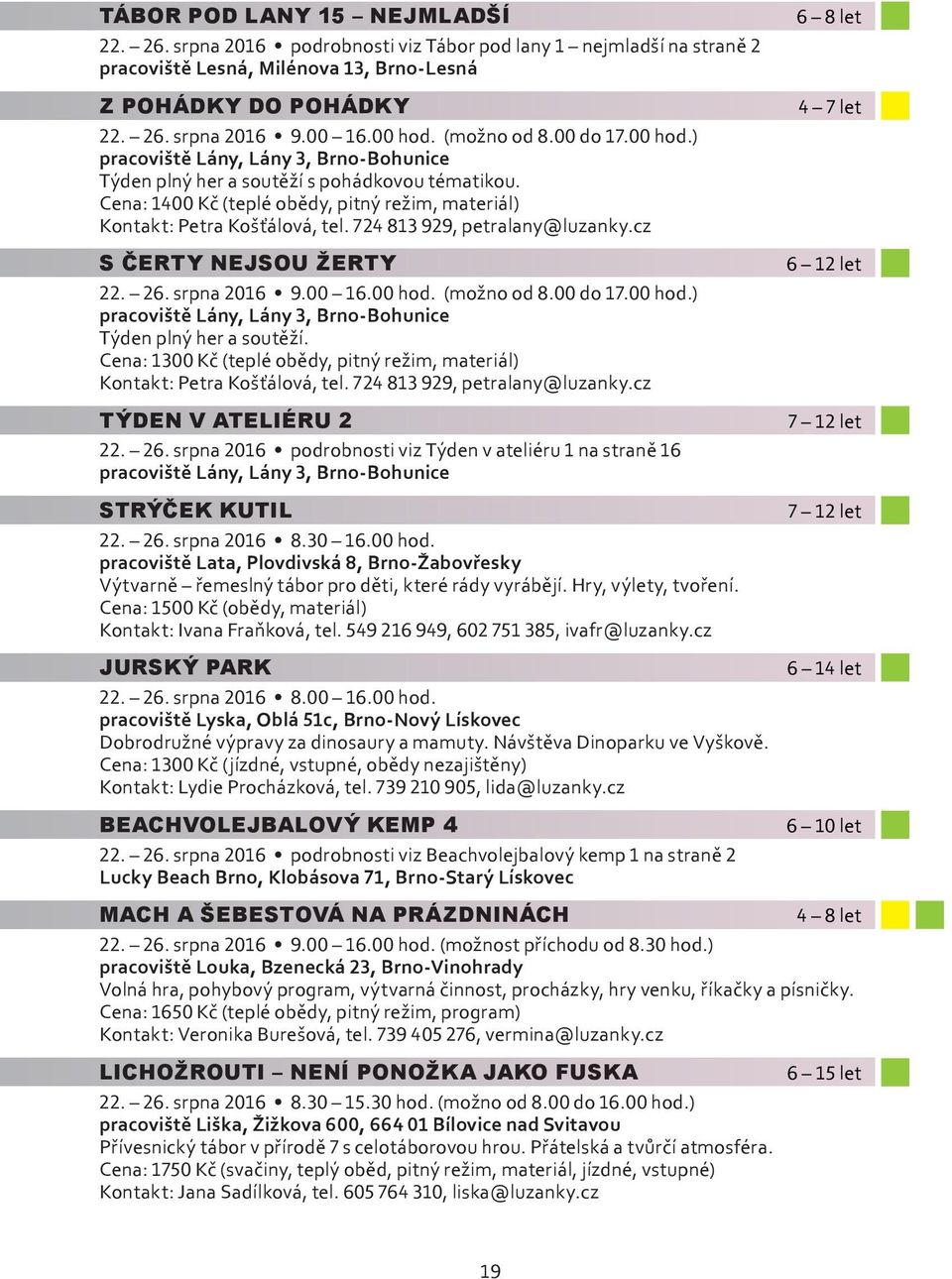 00 do 17.00 hod.) Týden plný her a soutěží. Cena: 1300 Kč (teplé obědy, pitný režim, materiál) TÝDEN V ATELIÉRU 2 22. 26. srpna 2016 podrobnosti viz Týden v ateliéru 1 na straně 16 STRÝČEK KUTIL 22.