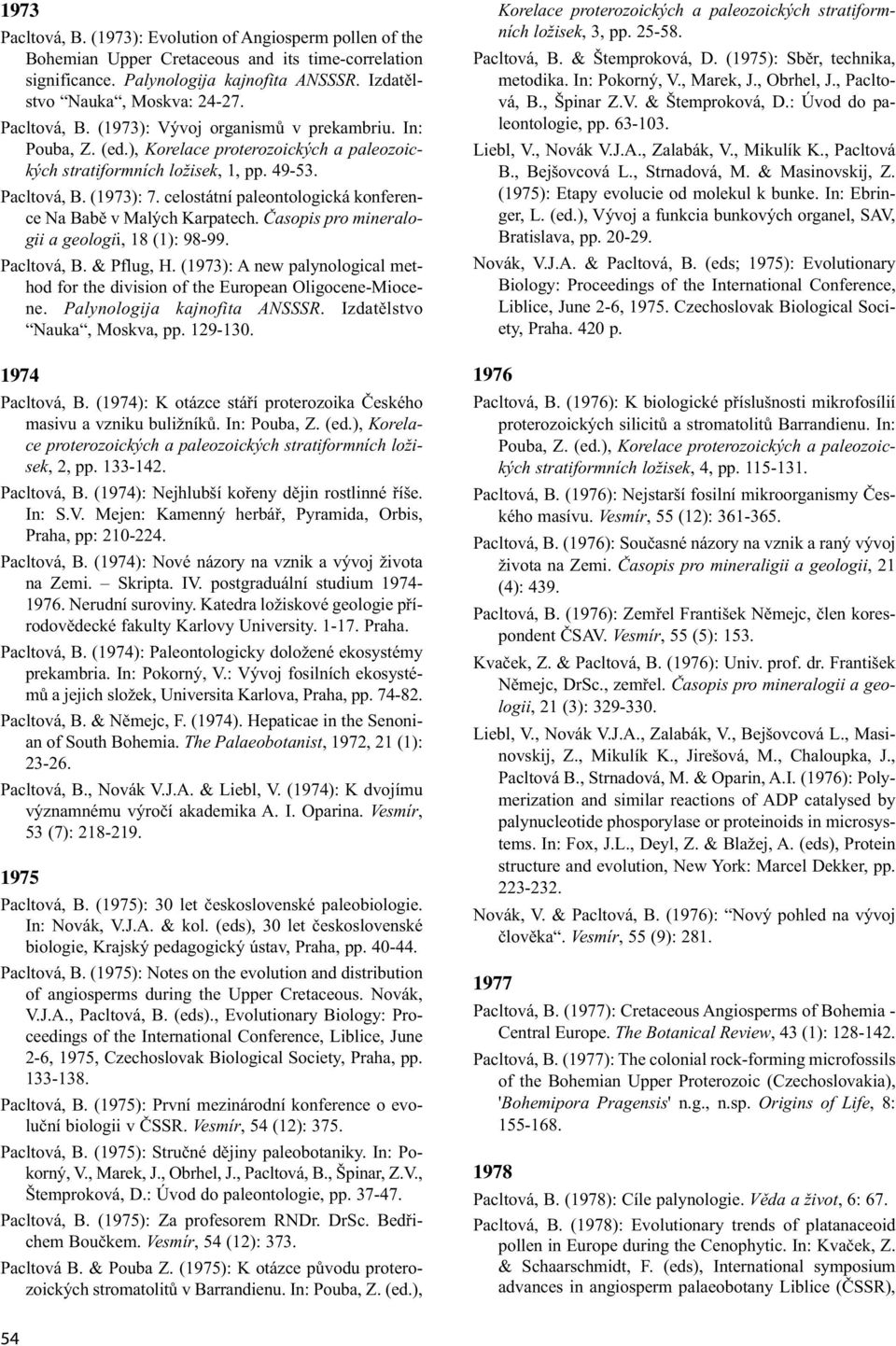 celostátní paleontologická konference Na Babě v Malých Karpatech. Časopis pro mineralogii a geologii, 18 (1): 98-99. Pacltová, B. & Pflug, H.