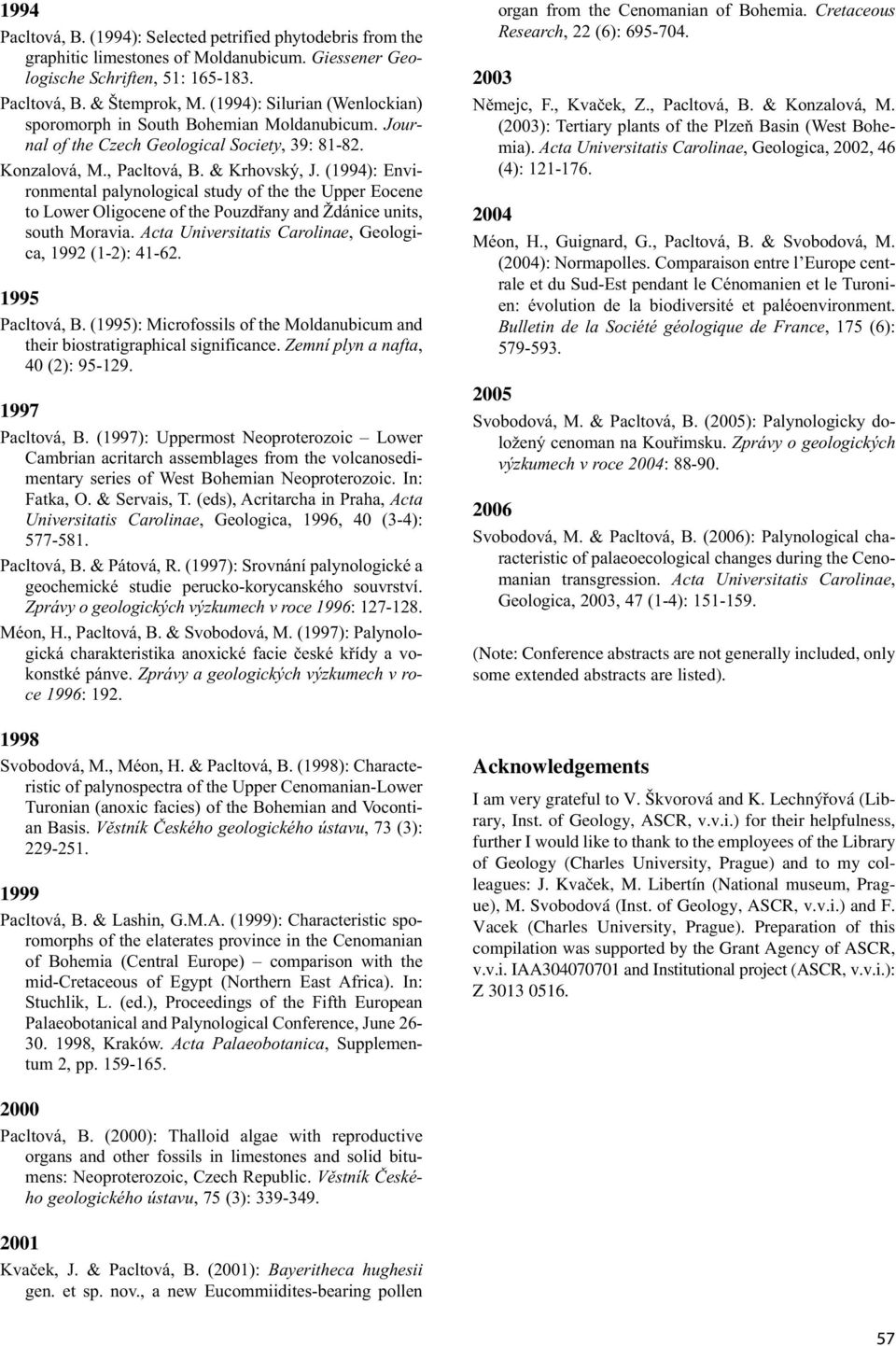 (1994): Environmental palynological study of the the Upper Eocene to Lower Oligocene of the Pouzdřany and Ždánice units, south Moravia. Acta Universitatis Carolinae, Geologica, 1992 (1-2): 41-62.