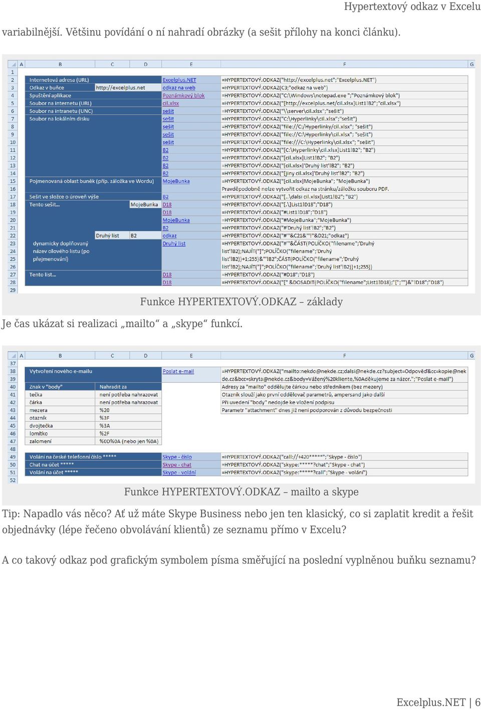 Funkce HYPERTEXTOVÝ.ODKAZ mailto a skype Tip: Napadlo vás něco?