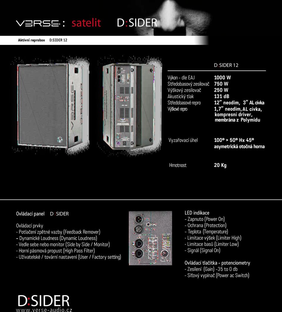 Loudness) - Vedle sebe nebo monitor (Side by Side / Monitor) - Horní pásmová propust (High Pass Filter) - Uživatelské / tovární nastavení (User / Factory setting) - Zapnuto (Power On) - Ochrana