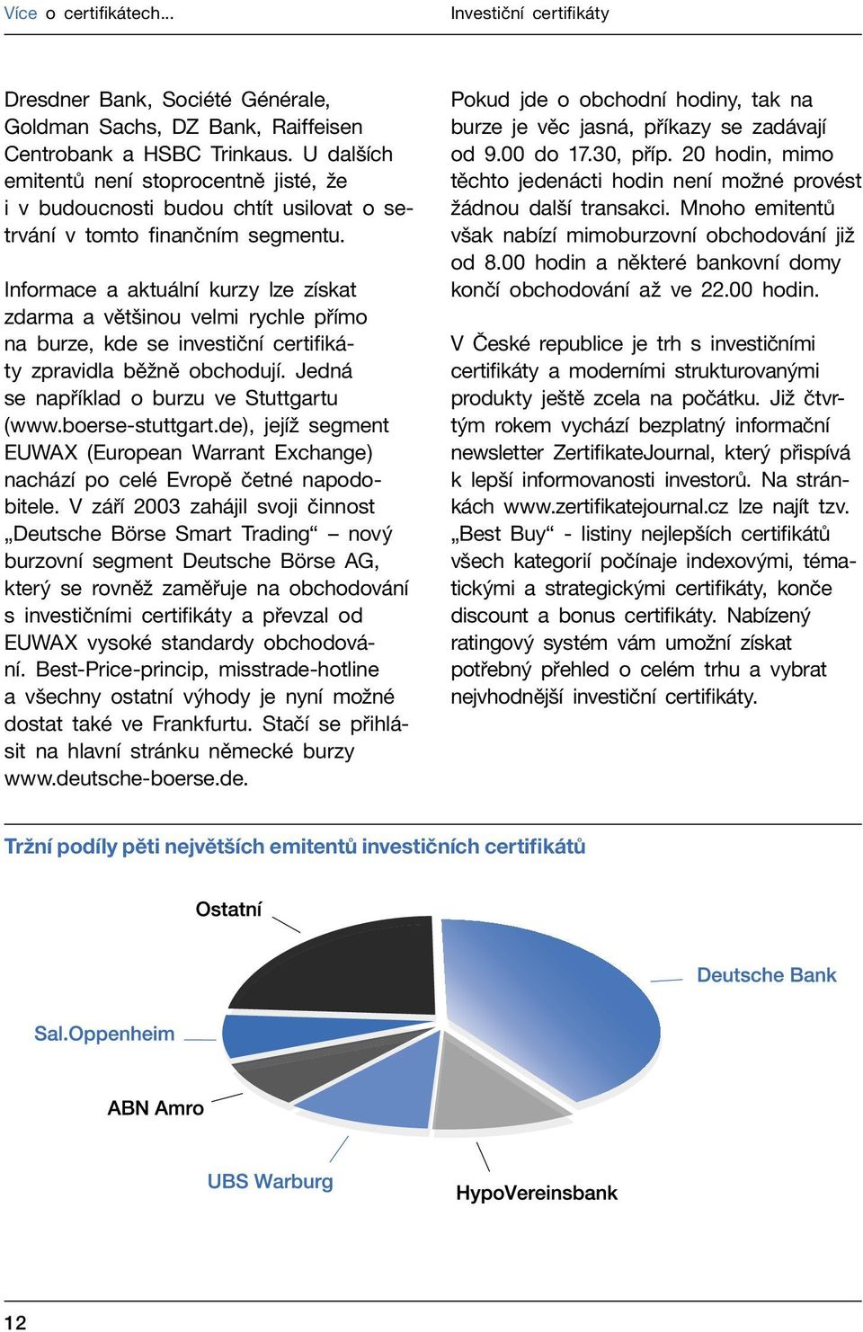 Informace a aktuální kurzy lze získat zdarma a většinou velmi rychle přímo na burze, kde se investiční certifikáty zpravidla běžně obchodují. Jedná se například o burzu ve Stuttgartu (www.