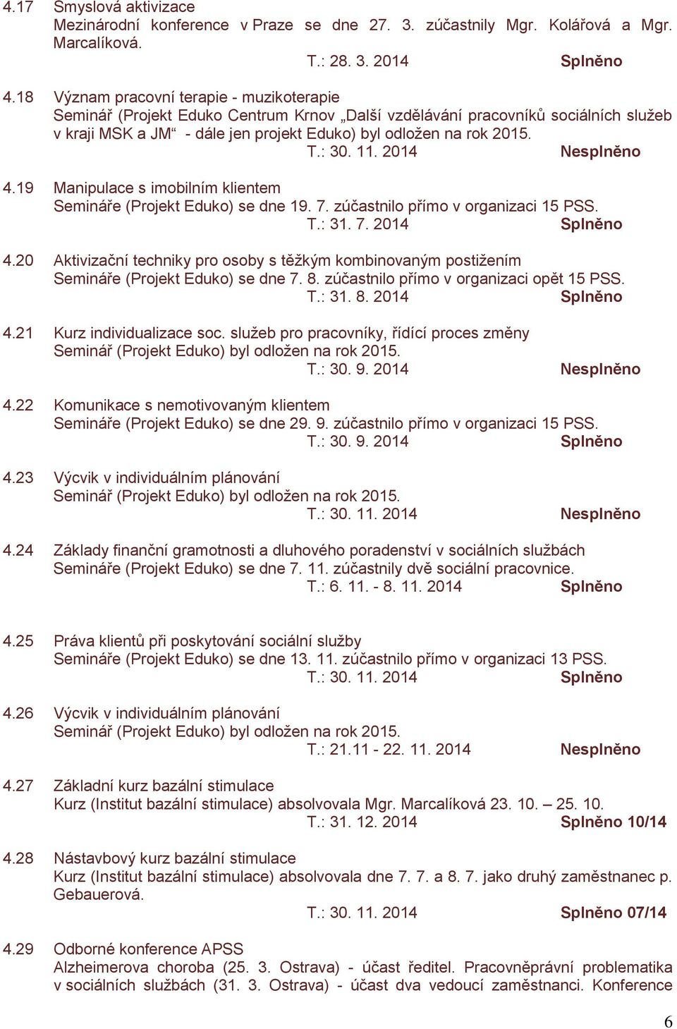 19 Manipulace s imobilním klientem Semináře (Projekt Eduko) se dne 19. 7. zúčastnilo přímo v organizaci 15 PSS. T.: 31. 7. 2014 4.