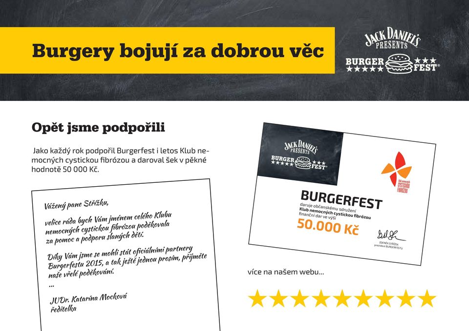 Díky Vám jsme se mohli stát oficiálními partnery Burgerfestu 2015, a tak ještě jednou prosím, přijměte naše vřelé poděkování.... JUDr.