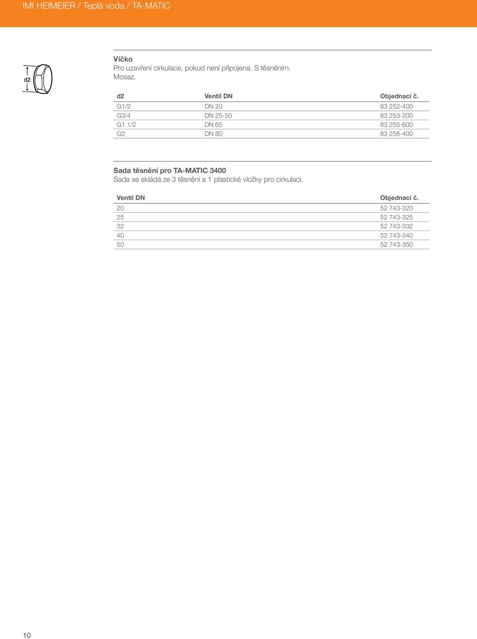 G1/2 DN 20 83 252-400 G3/4 DN 25-50 83 253-200 G1 1/2 DN 65 83 255-600 G2 DN 80 83 256-400 Sada těsnění