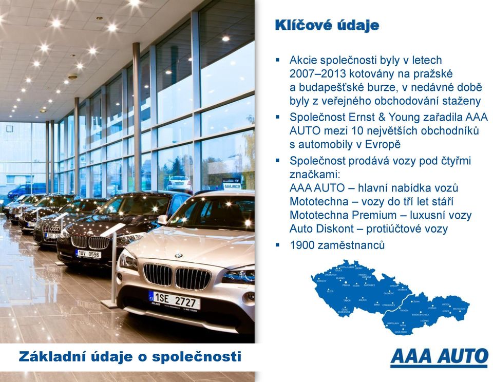 automobily v Evropě Společnost prodává vozy pod čtyřmi značkami: AAA AUTO hlavní nabídka vozů Mototechna vozy do