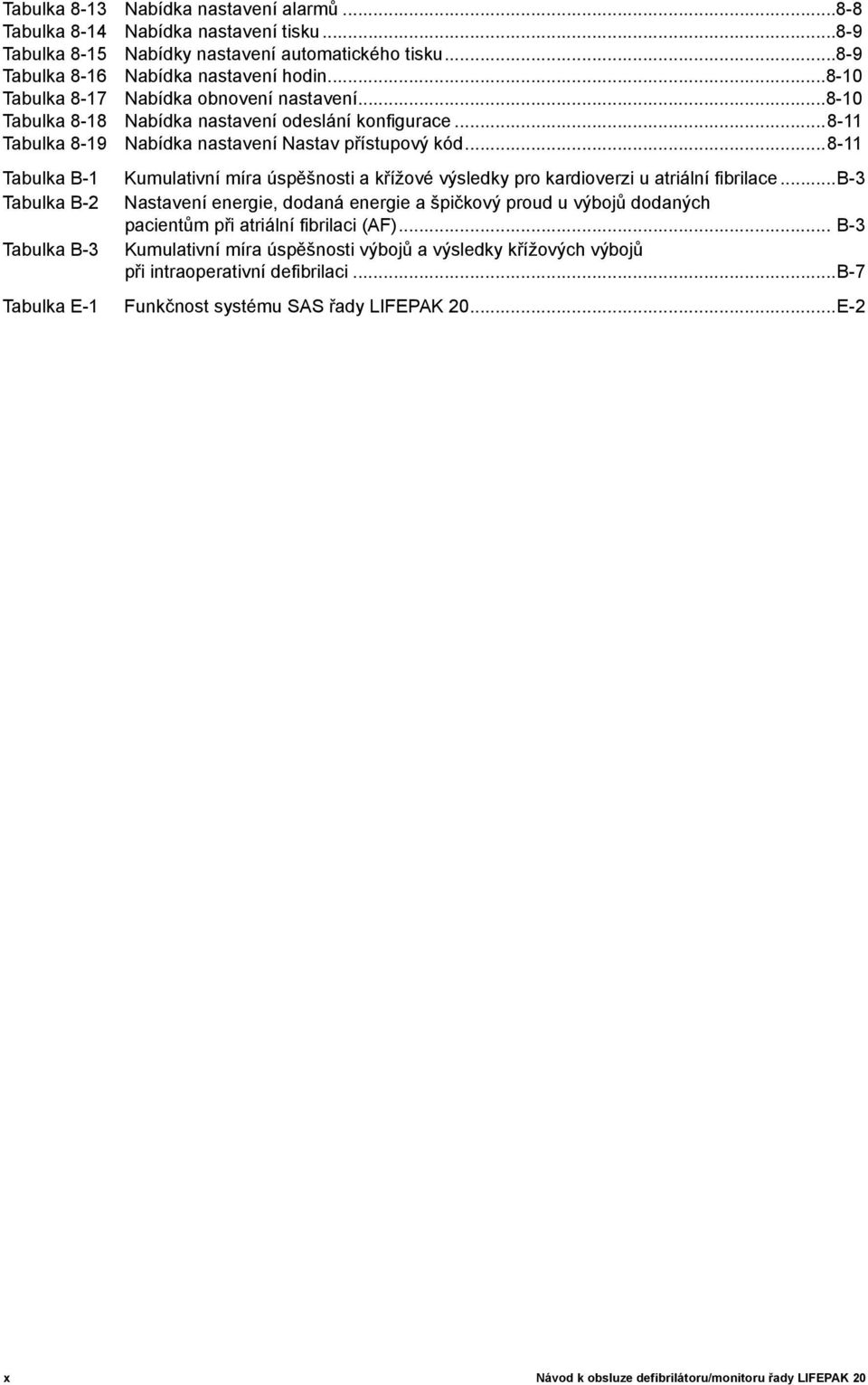 ..8-11 Tabulka B-1 Tabulka B-2 Tabulka B-3 Tabulka E-1 Kumulativní míra úspěšnosti a křížové výsledky pro kardioverzi u atriální fibrilace.