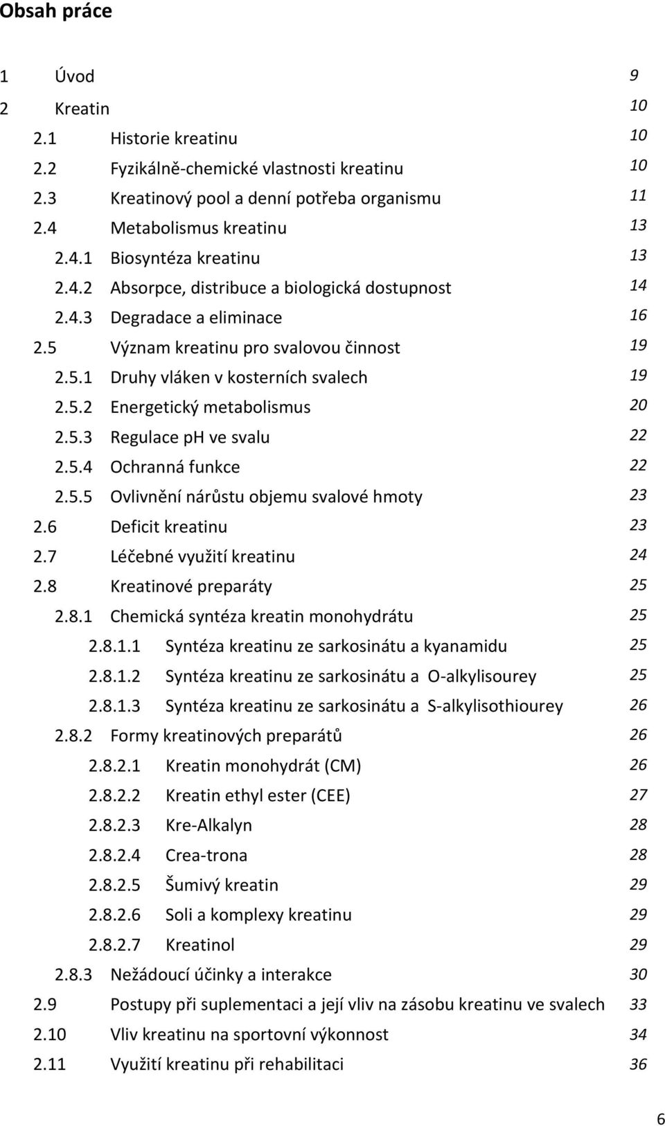 6 Deficit kreatinu 2.7 Léčebné využití kreatinu 2.8 Kreatinové preparáty 2.8.1 Chemická syntéza kreatin monohydrátu 2.8.1.1 Syntéza kreatinu ze sarkosinátu a kyanamidu 2.8.1.2 Syntéza kreatinu ze sarkosinátu a O alkylisourey 2.