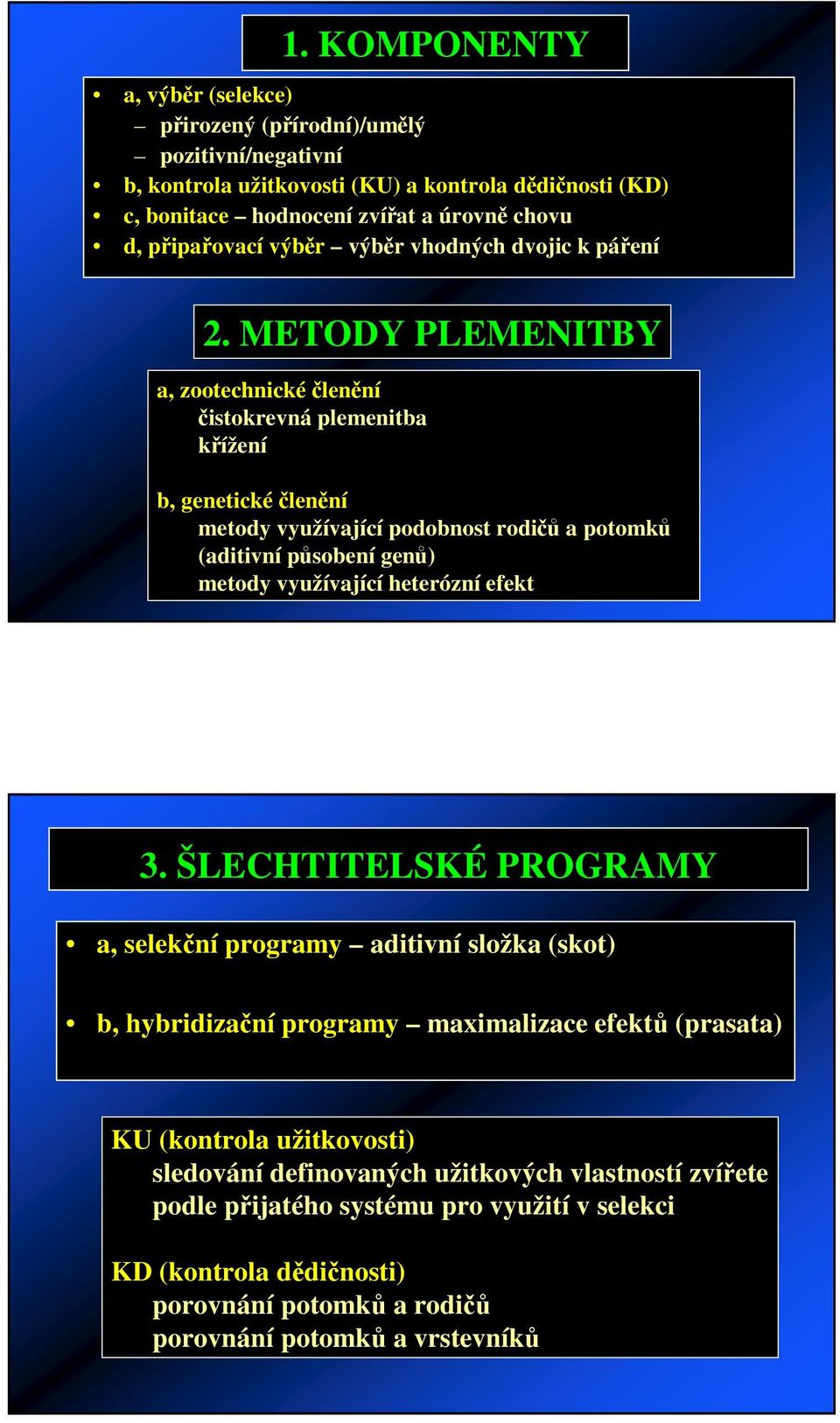 METODY PLEMENITBY a, zootechnickélenní istokrevná plemenitba kížení b, genetickélenní metody využívající podobnost rodi a potomk (aditivní psobení gen) metody využívající heterózní