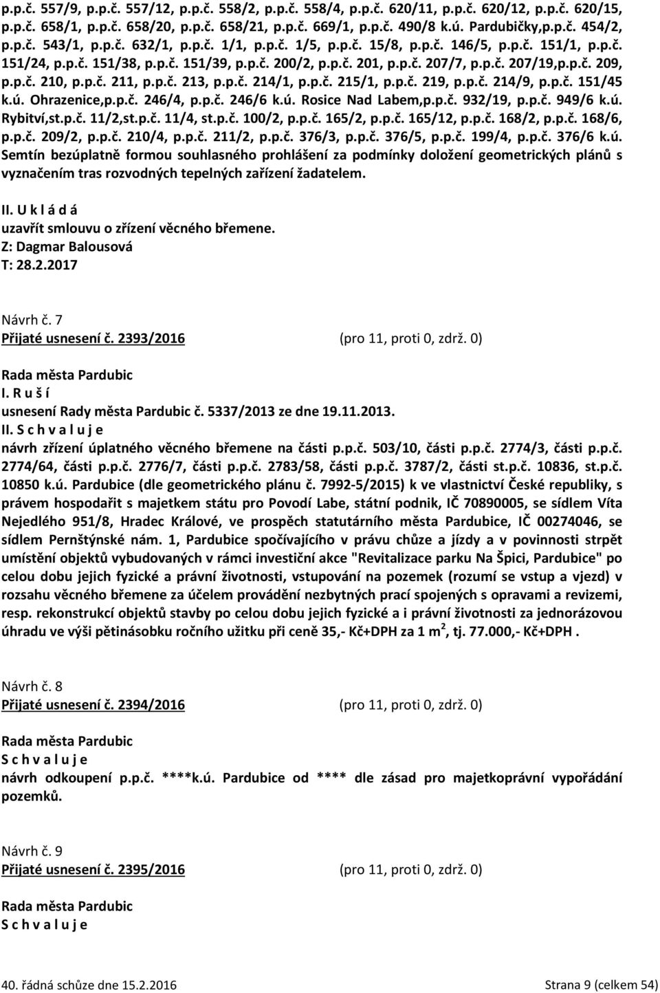 p.č. 210, p.p.č. 211, p.p.č. 213, p.p.č. 214/1, p.p.č. 215/1, p.p.č. 219, p.p.č. 214/9, p.p.č. 151/45 k.ú. Ohrazenice,p.p.č. 246/4, p.p.č. 246/6 k.ú. Rosice Nad Labem,p.p.č. 932/19, p.p.č. 949/6 k.ú. Rybitví,st.