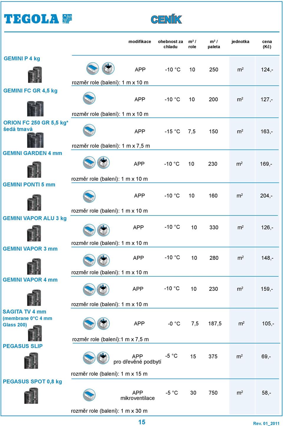 VAPOR 3 mm rozměr role (balení): 1 m x m - C 280 18,- GEMINI VAPOR mm rozměr role (balení): 1 m x m - C 230 159,- SAGITA TV mm (membrane 0 C mm Glass 200) rozměr role (balení): 1 m x m -0 C 7,5 187,5