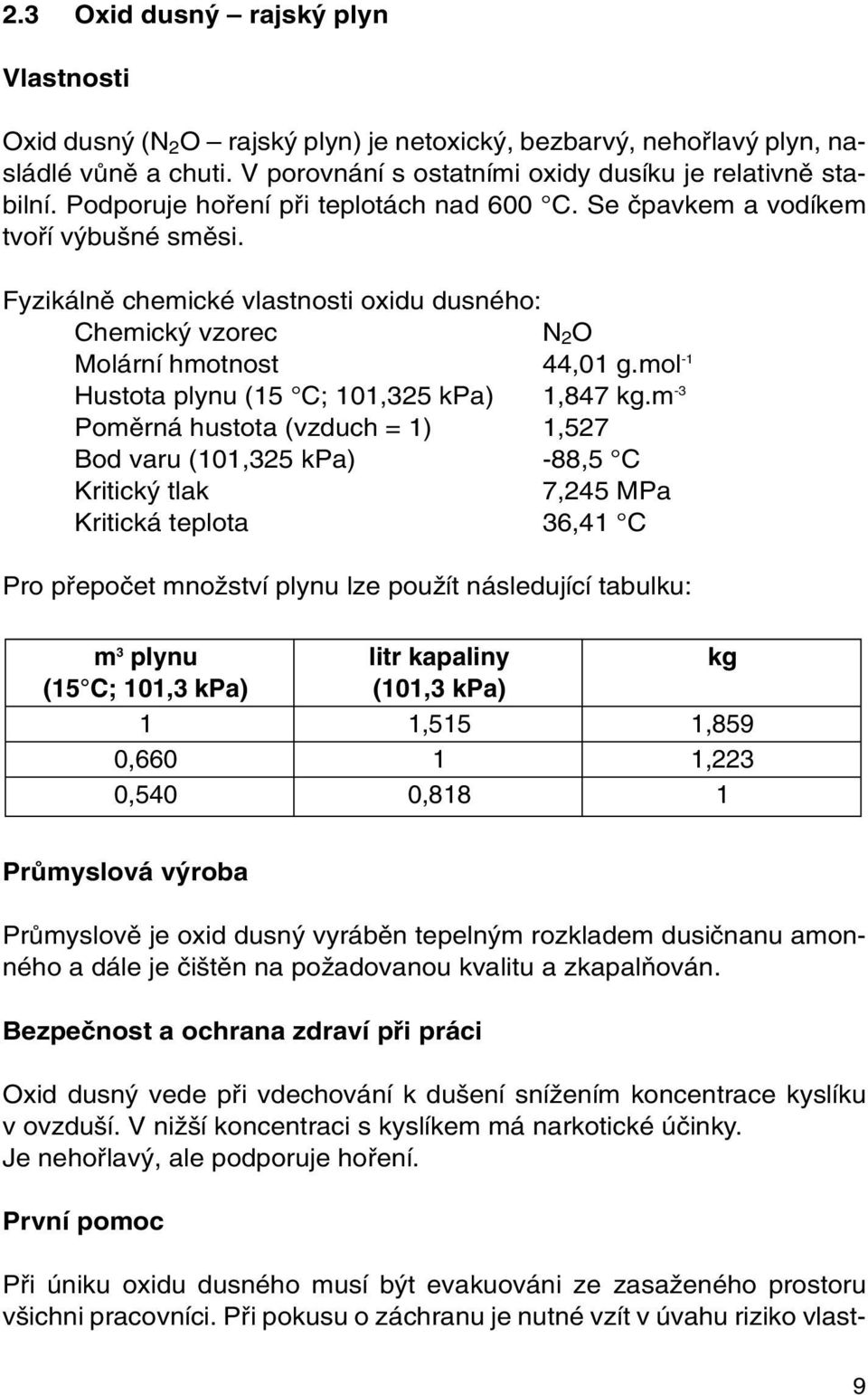 mol -1 Hustota plynu (15 C; 101,325 kpa) 1,847 kg.