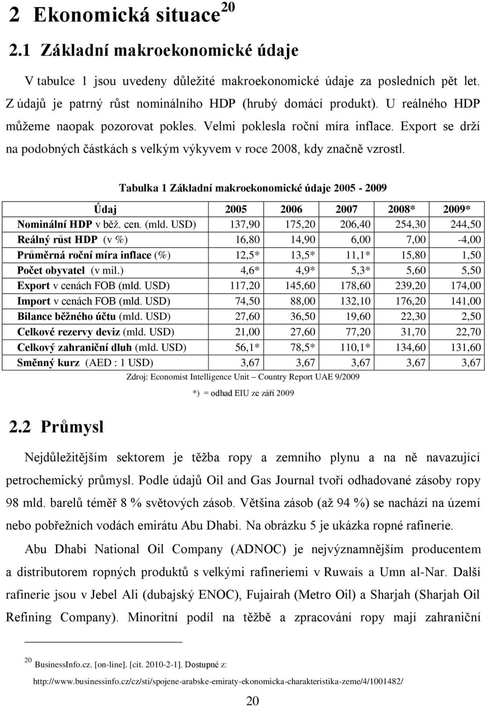 Tabulka 1 Základní makroekonomické údaje 2005-2009 Údaj 2005 2006 2007 2008* 2009* Nominální HDP v běţ. cen. (mld.