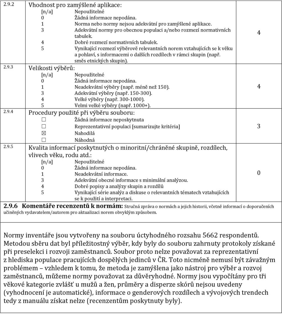 5 Vynikající rozmezí výběrově relevantních norem vztahujících se k věku a pohlaví, s informacemi o dalších rozdílech v rámci skupin (např. směs etnických skupin). 2.9.