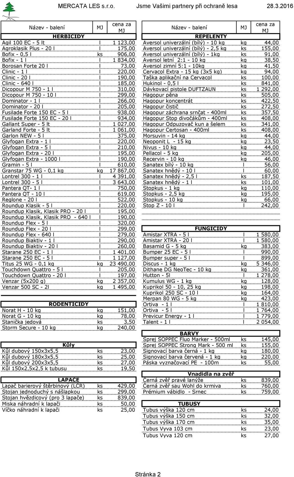 kg (3x5 kg) kg 94,00 Clinic - 20 l l 190,00 Taška aplikační na Cervacol ks 100,00 Clinic - 640 l l 185,00 Hukinol - 0,5 l ks 841,00 Dicopour M 750-1 l l 310,00 Dávkovací pistole DUFTZAUN ks 1 292,00