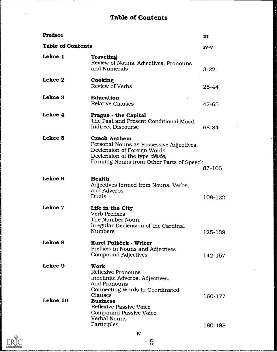 Adjectives, Declension of Foreign Words Declension of the type devee, Forming Nouns from Other Parts of Speech 87-105 Health Adjectives formed from Nouns, Verbs, and Adverbs Duals Life in the City