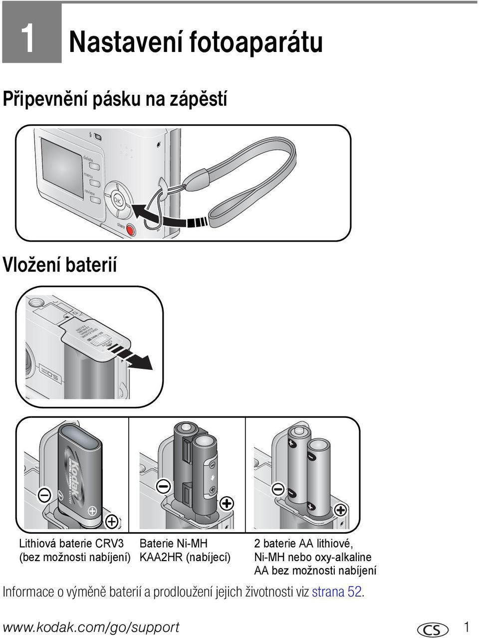 AA lithiové, Ni-MH nebo oxy-alkaline AA bez možnosti nabíjení Informace o výměně