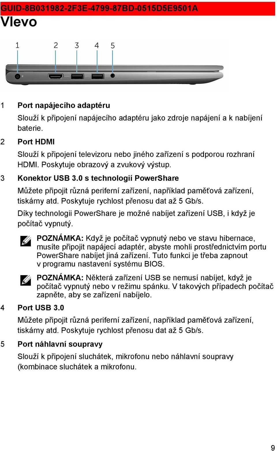 0 s technologií PowerShare Můžete připojit různá periferní zařízení, například paměťová zařízení, tiskárny atd. Poskytuje rychlost přenosu dat až 5 Gb/s.