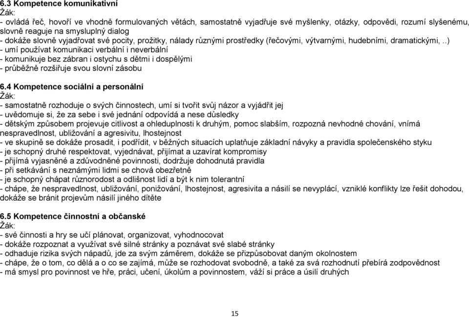 .) - umí používat komunikaci verbální i neverbální - komunikuje bez zábran i ostychu s dětmi i dospělými - průběžně rozšiřuje svou slovní zásobu 6.