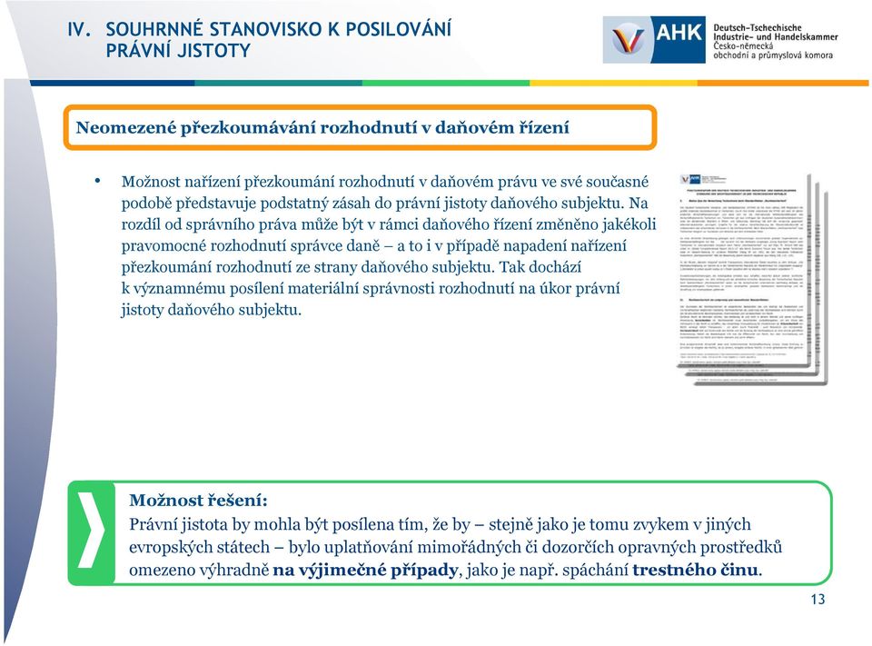 Na rozdíl od správního práva může být vrámci daňového řízení změněno jakékoli pravomocné rozhodnutí správce daně a to i vpřípadě napadení nařízení přezkoumání rozhodnutí ze strany daňového subjektu.