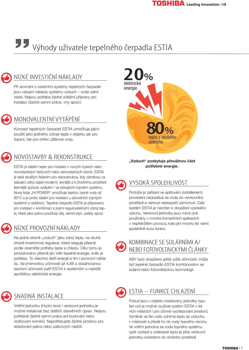 ) 20% elektrické energie MONOVALENTNÍ VYTÁPĚNÍ Koncept tepelných čerpadel ESTIA umožňuje jejich použití jako jediného zdroje tepla v objektu jak pro topení, tak pro ohřev užitkové vody.