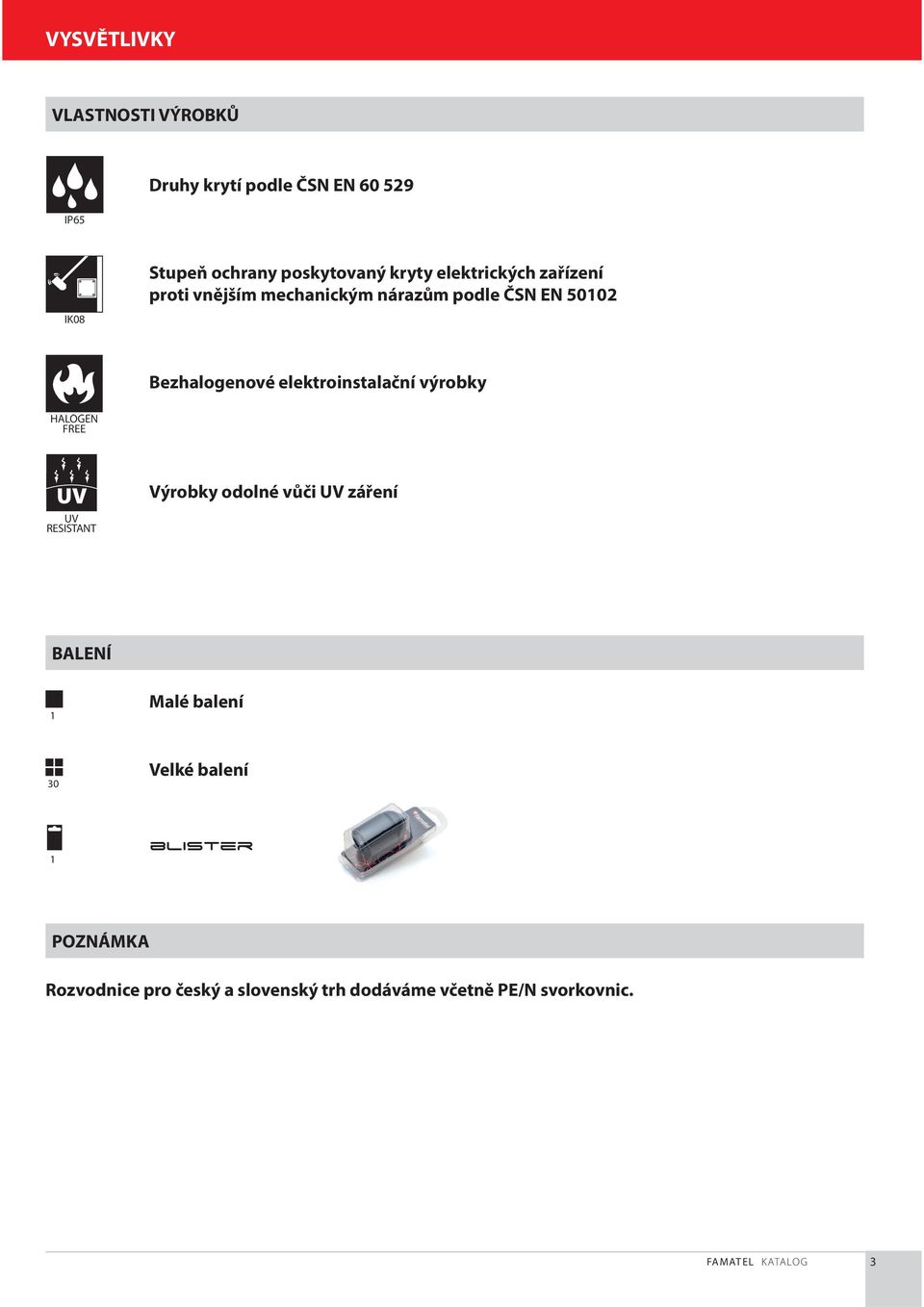 elektroinstalační výrobky HALOGE FREE Výrobky odolné vůči UV záření UV RESISTAT BALEÍ 1 Malé