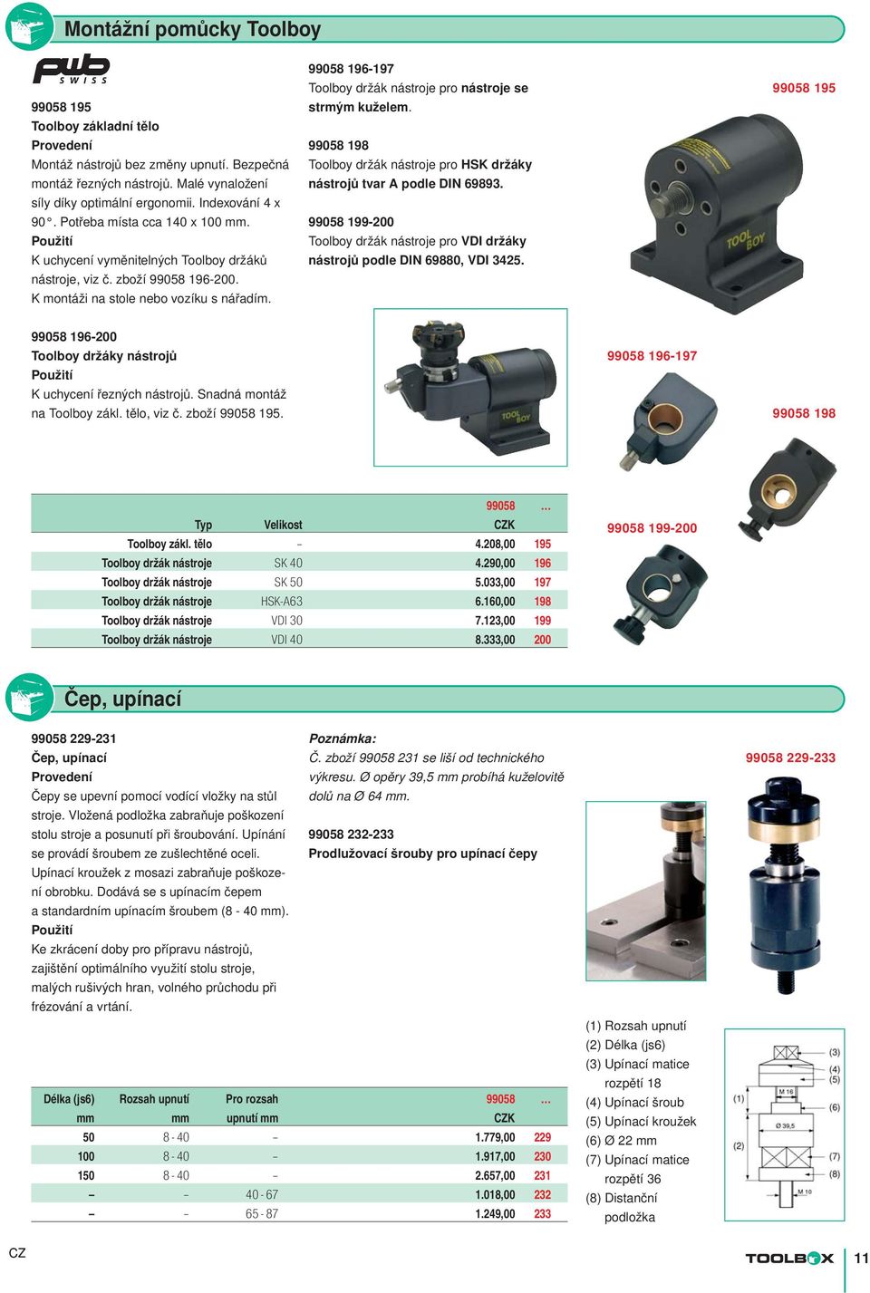 99058 196-197 Toolboy držák nástroje pro nástroje se strmým kuželem. 99058 198 Toolboy držák nástroje pro HSK držáky nástrojů tvar A podle DIN 69893.