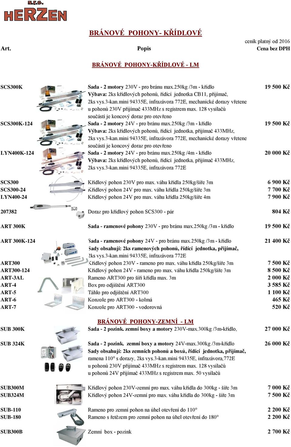 128 vysílačů součástí je koncový doraz pro otevřeno SCS300K-124 Sada - 2 motory 24V - pro bránu max.