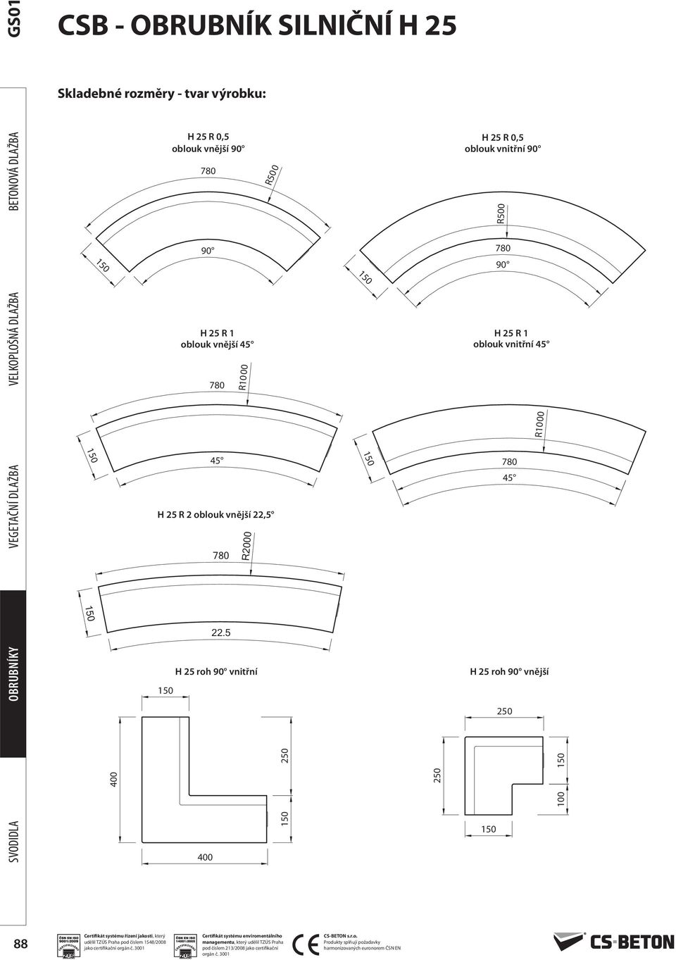 oblouk vnitřní 45 R 45 H 25 R 2 oblouk vnější 22,5 780 R2000 780 45 22.