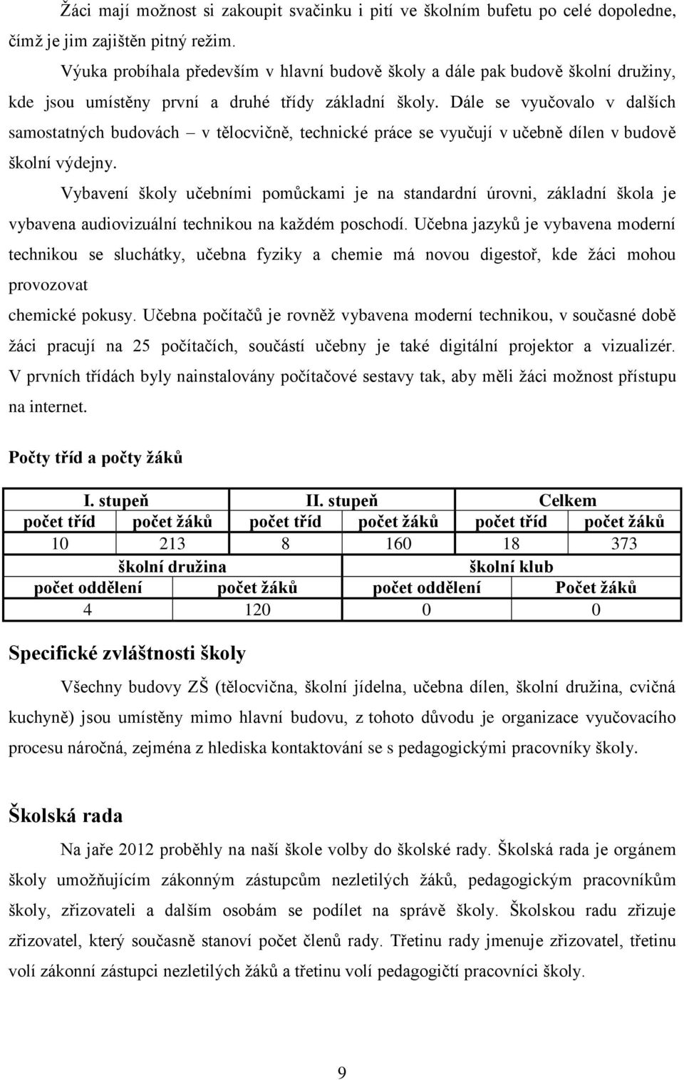 Dále se vyučovalo v dalších samostatných budovách v tělocvičně, technické práce se vyučují v učebně dílen v budově školní výdejny.