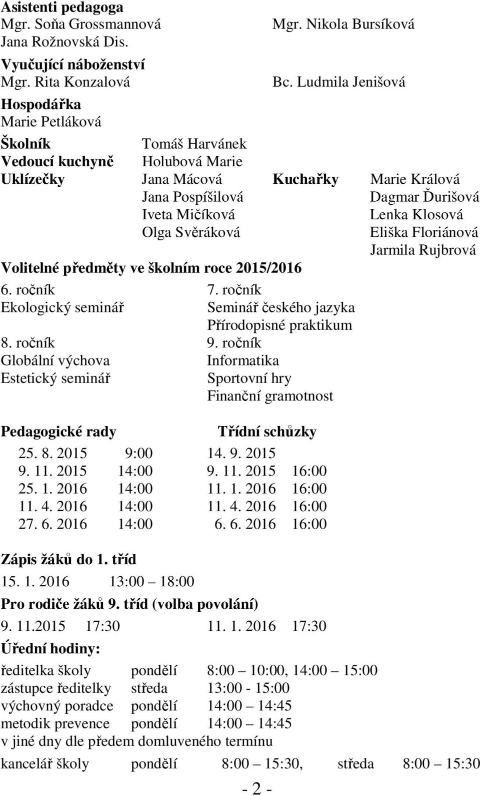 Svěráková Volitelné předměty ve školním roce 2015/2016 6. ročník 7. ročník Ekologický seminář Seminář českého jazyka Přírodopisné praktikum 8. ročník 9.