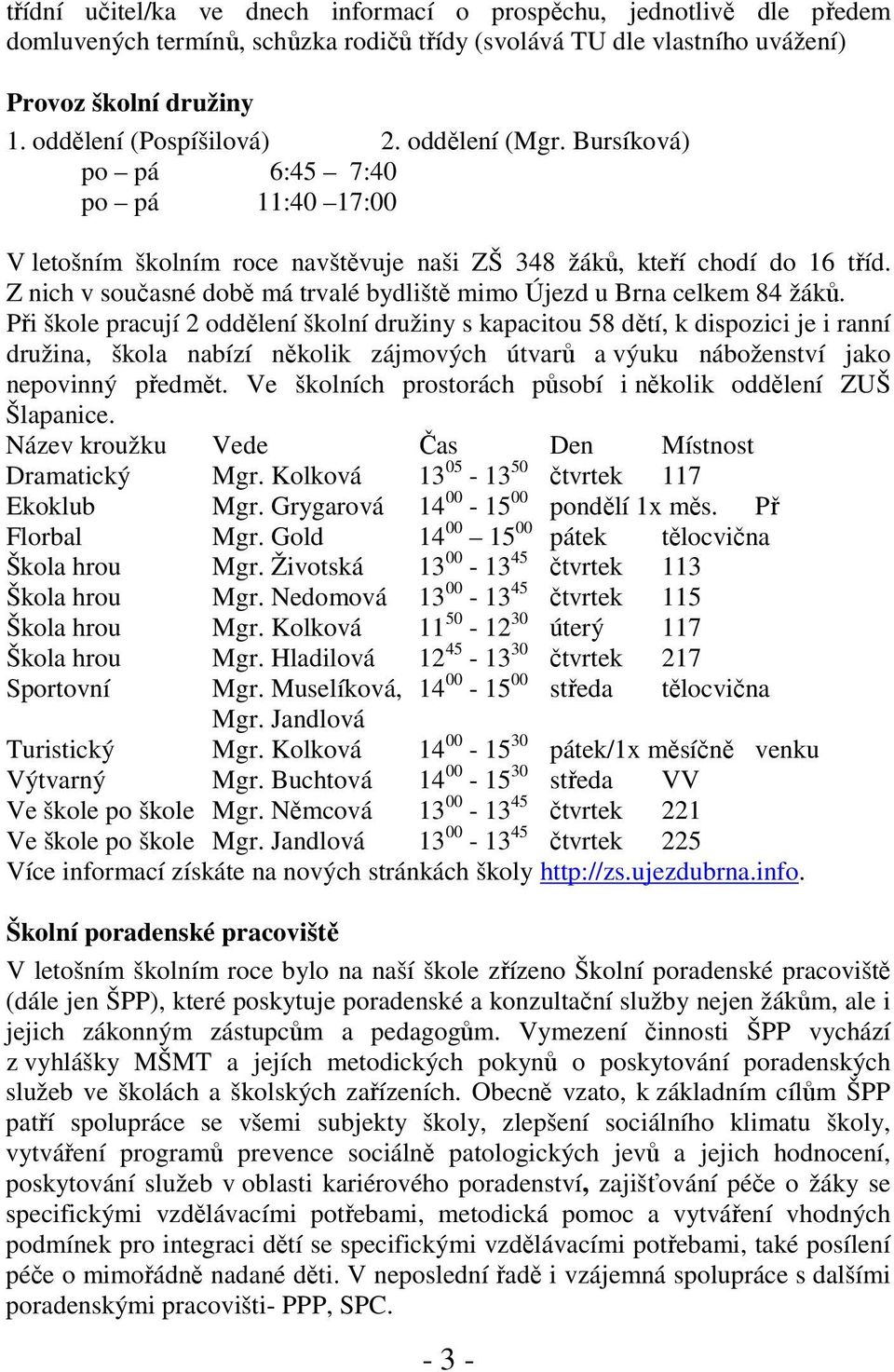 Z nich v současné době má trvalé bydliště mimo Újezd u Brna celkem 84 žáků.