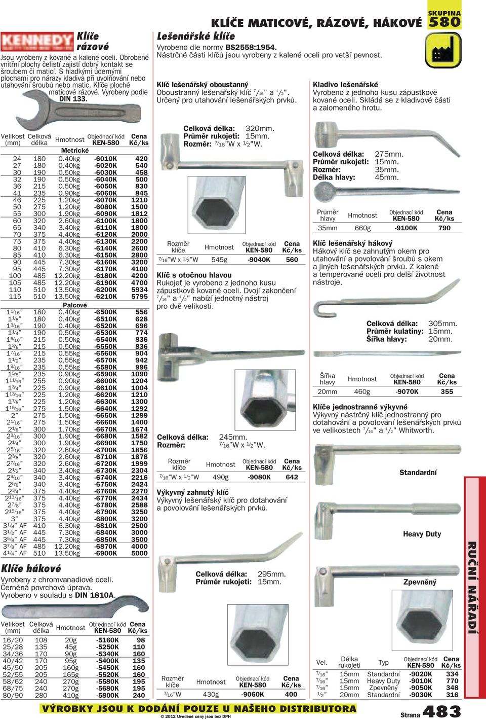 KLÍČE MATICOVÉ, RÁZOVÉ, HÁKOVÉ Lešenářské klíče Vyrobeno dle normy BS2558:1954. Nástrčné části klíčů jsou vyrobeny z kalené oceli pro vetší pevnost.
