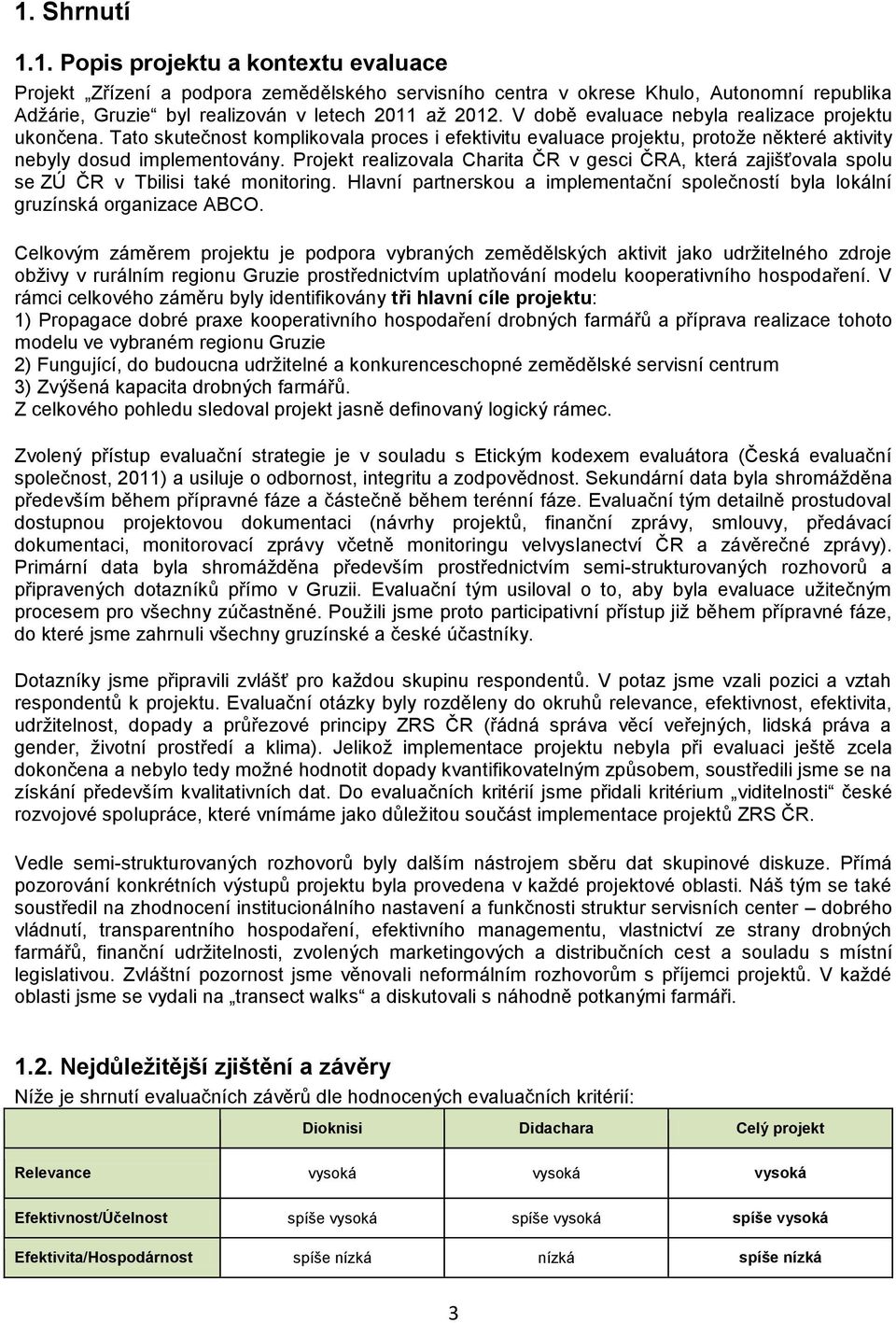 Projekt realizovala Charita ČR v gesci ČRA, která zajišťovala spolu se ZÚ ČR v Tbilisi také monitoring. Hlavní partnerskou a implementační společností byla lokální gruzínská organizace ABCO.