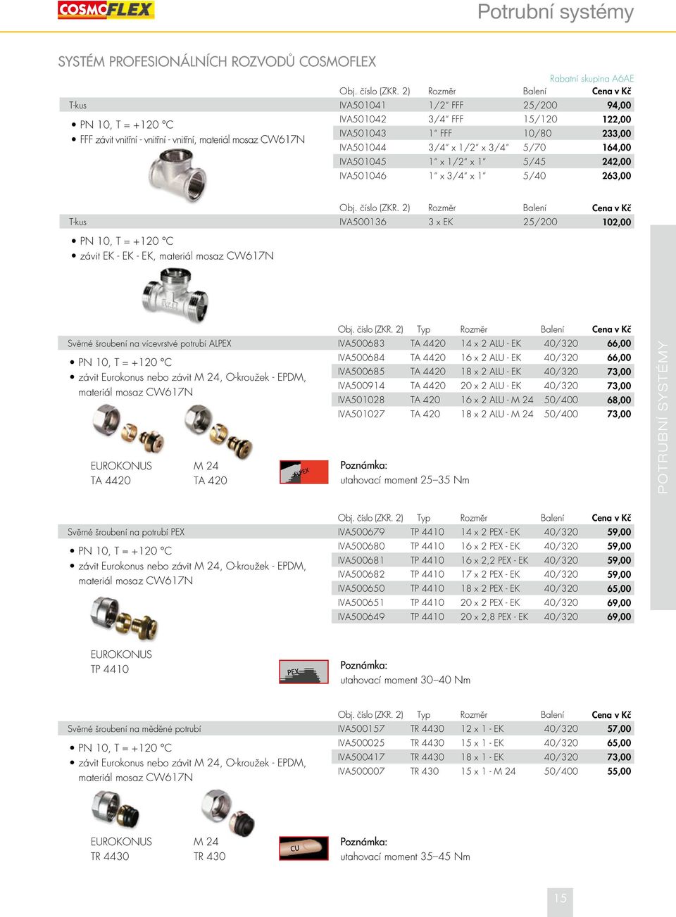 CW617N IVA501044 3/4 x 1/2 x 3/4 5/70 164,00 IVA501045 1 x 1/2 x 1 5/45 242,00 IVA501046 1 x 3/4 x 1 5/40 263,00 Obj. číslo (ZKR.