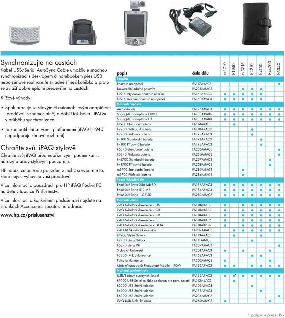 Klíčové výhody: Spolupracuje se síťovým či automobilovým adaptérem (prodávají se samostatně) a dobíjí tak baterii ipaqu v průběhu synchronizace.