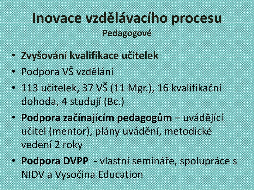 ) Podpora začínajícím pedagogům uvádějící učitel (mentor), plány uvádění,