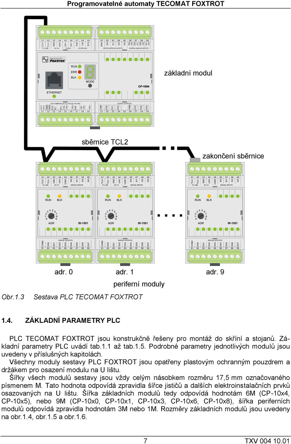 CH2 SUBMODULE (e.g. RS-232, RS-485) DIGITAL OUTPUTS C1 C2 C3 C4 C5 C6 C7 C8 C9 D1 D2 D3 D4 D5 D6 D7 D8 D9 sběrnice TCL2 zakončení sběrnice Obr.1.3 adr. 0 adr. 1 adr.