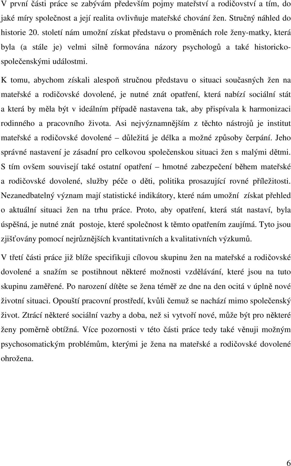 K tomu, abychom získali alespoň stručnou představu o situaci současných žen na mateřské a rodičovské dovolené, je nutné znát opatření, která nabízí sociální stát a která by měla být v ideálním