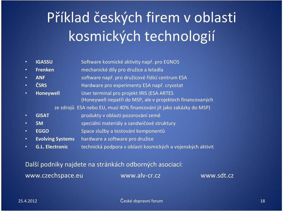 cryostat Honeywell User terminal pro projekt IRIS (ESA ARTES (Honeywell nepatří do MSP, ale v projektech financovaných ze zdrojů ESA nebo EU, musí 40% financování jít jako zakázky do MSP) GISAT