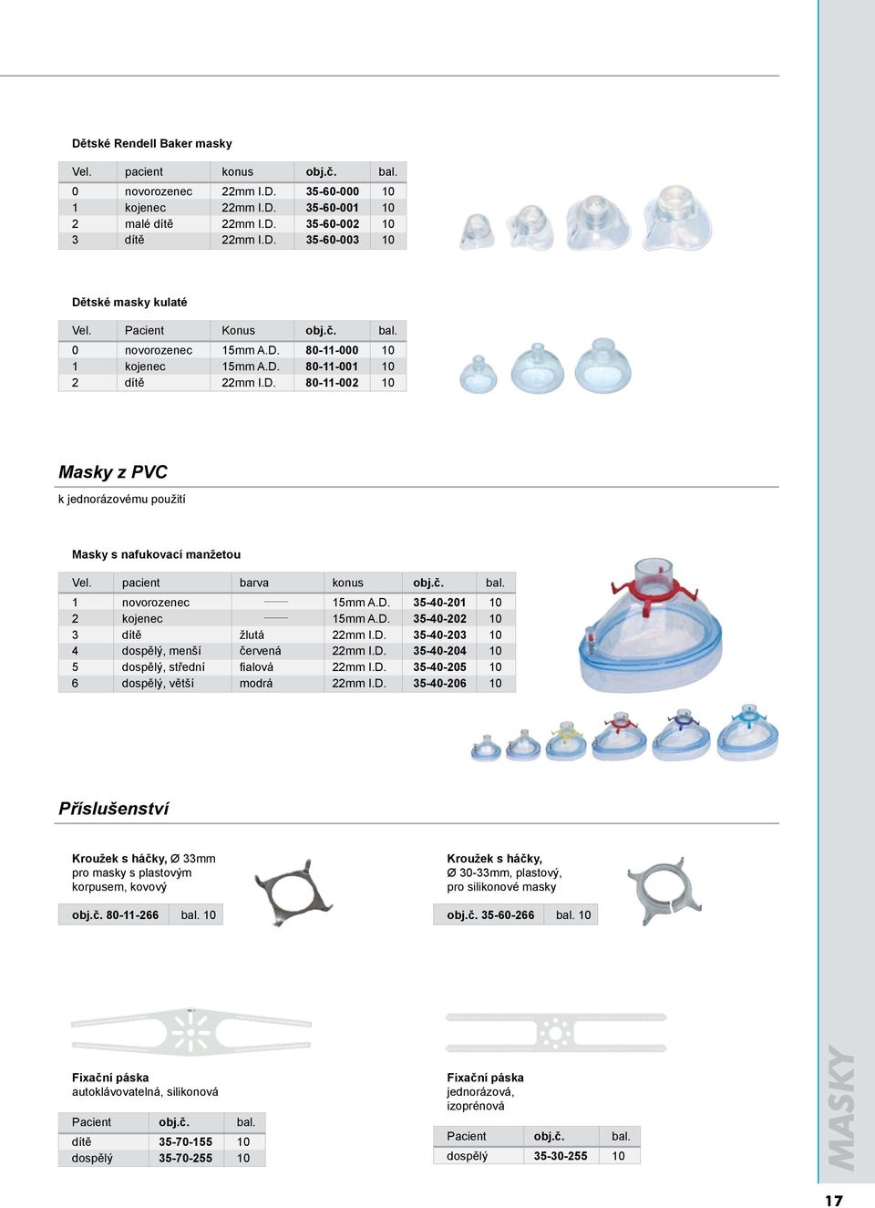 pacient barva konus obj.č. bal. 1 novorozenec 15mm A.D. 35-40-201 10 2 kojenec 15mm A.D. 35-40-202 10 3 dítě žlutá 22mm I.D. 35-40-203 10 4 dospělý, menší červená 22mm I.D. 35-40-204 10 5 dospělý, střední fialová 22mm I.