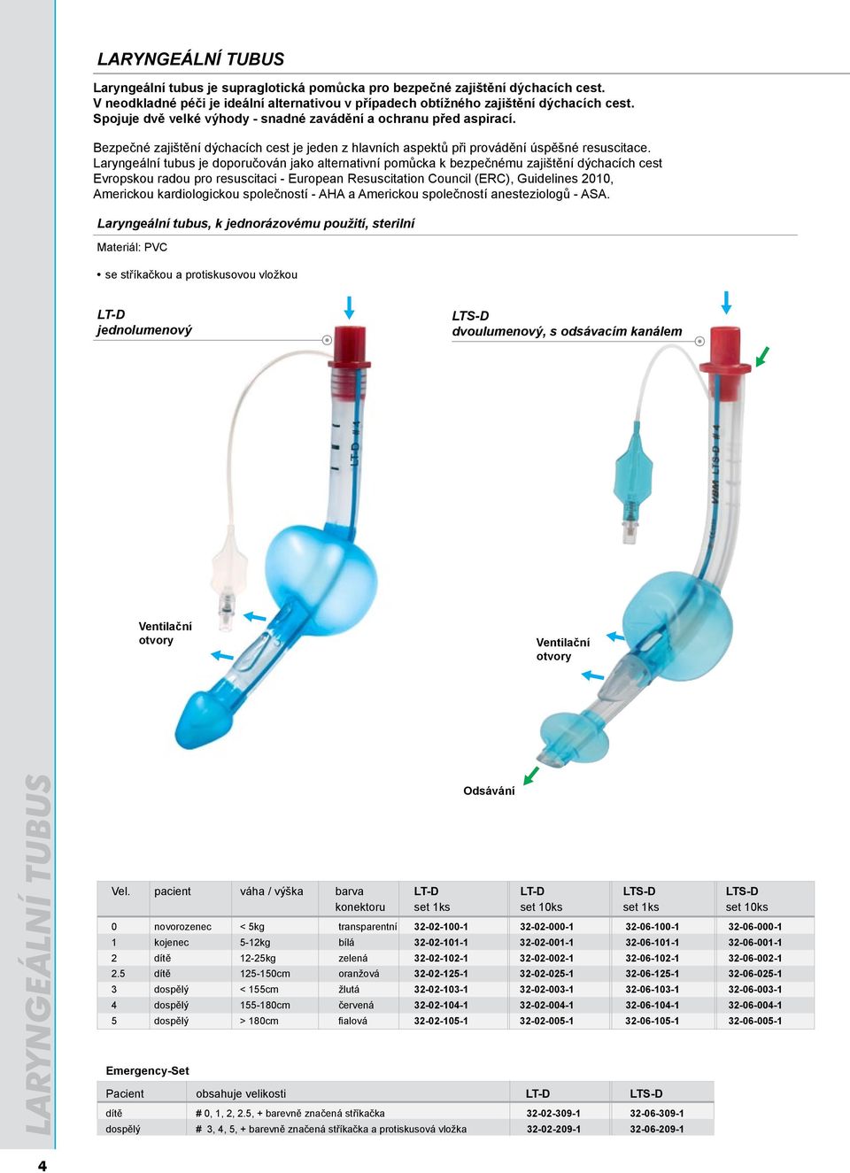 Laryngeální tubus je doporučován jako alternativní pomůcka k bezpečnému zajištění dýchacích cest Evropskou radou pro resuscitaci - European Resuscitation Council (ERC), Guidelines 2010, Americkou