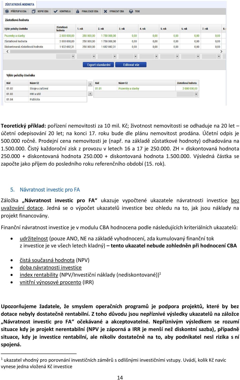 000 + diskontovaná hodnota 250.000 + diskontovaná hodnota 1.500.000. Výsledná částka se započte jako příjem do posledního roku referenčního období (15. rok). 5.