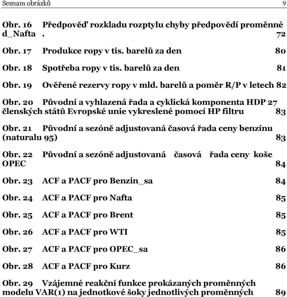 21 Původní a sezóně adjustovaná časová řada ceny benzínu (naturalu 95) 83 Obr. 22 Původní a sezóně adjustovaná časová řada ceny koše OPEC 84 Obr. 23 ACF a PACF pro Benzin_sa 84 Obr.